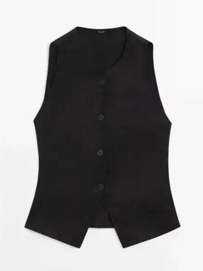 Massimo Dutti Buttoned stretch linen blend waistcoat